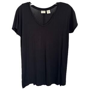 St. Tropez West Women's Basic Top Soft Modal Short Sleeve V-Neck Size XS Black